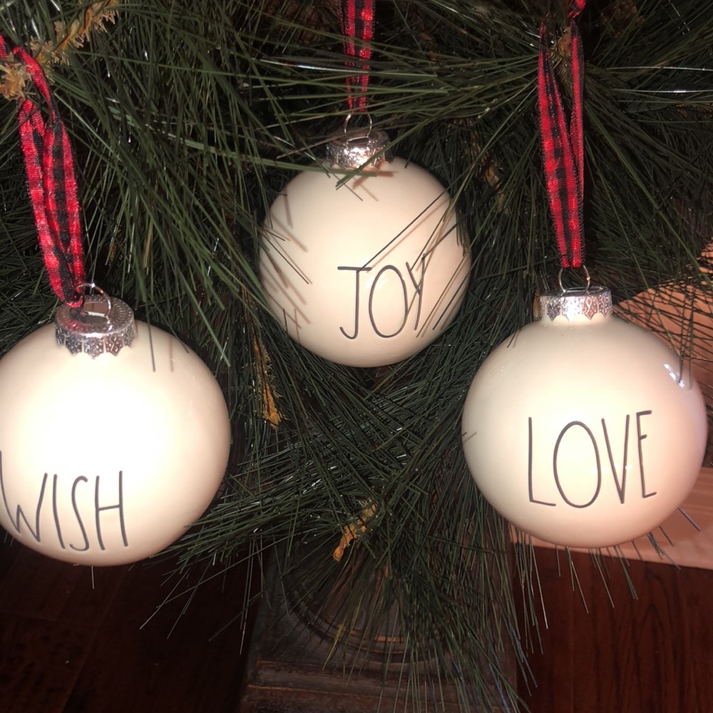RAE DUNN "Love, Joy & Wish"  Set of 3 Ornaments